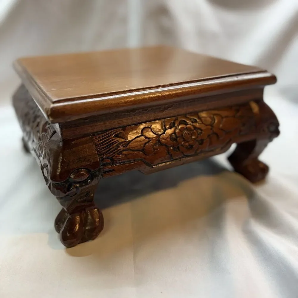 Carved Wood plant stand Ji-chi Wood Square Dragon  - Peoples Republic of China